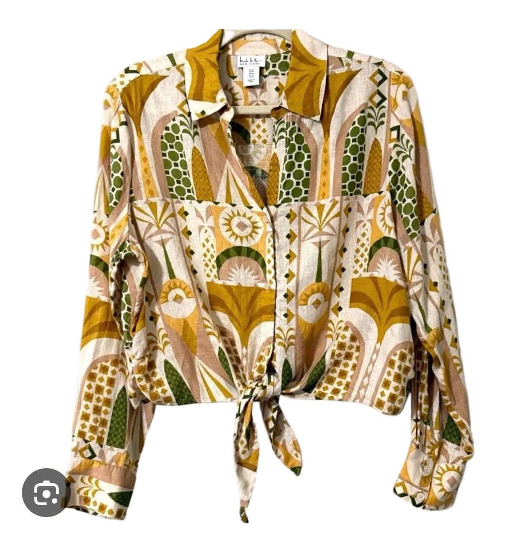 Nicolle Miller Blusa de Lino Estampada Colores Tierra, talla XS -S