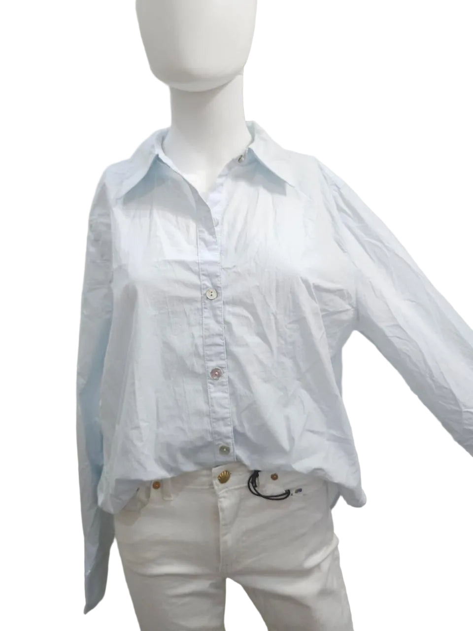 Cinthia Rowley Blusa Celeste manga larga oversized talla 14
