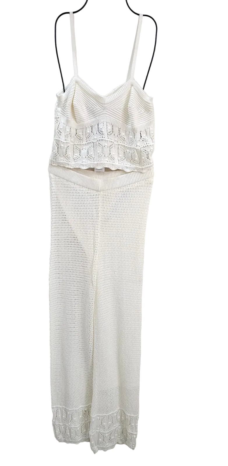 Pink Rose Set de Crochet Pantalon y Crop Top, Talla L