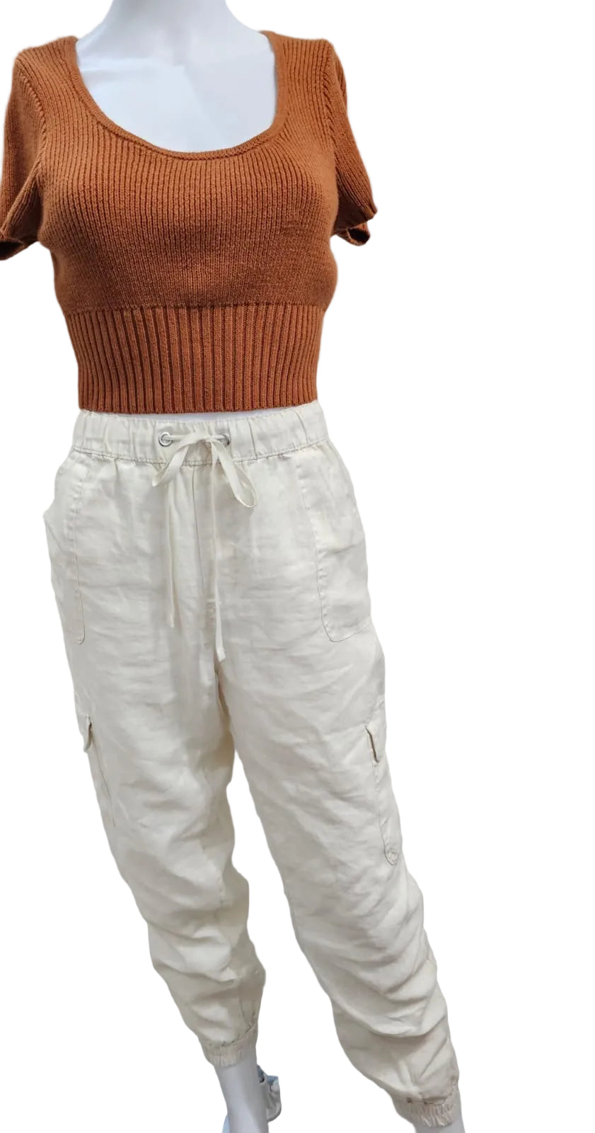 Nicolle Miller Pantalon Estilo Cargo de Lino, Talla M