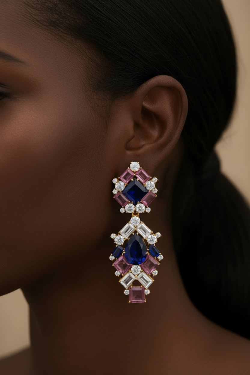 Aretes desmontables (doble uso) en plata925 con baño de oro de 14k y cristales