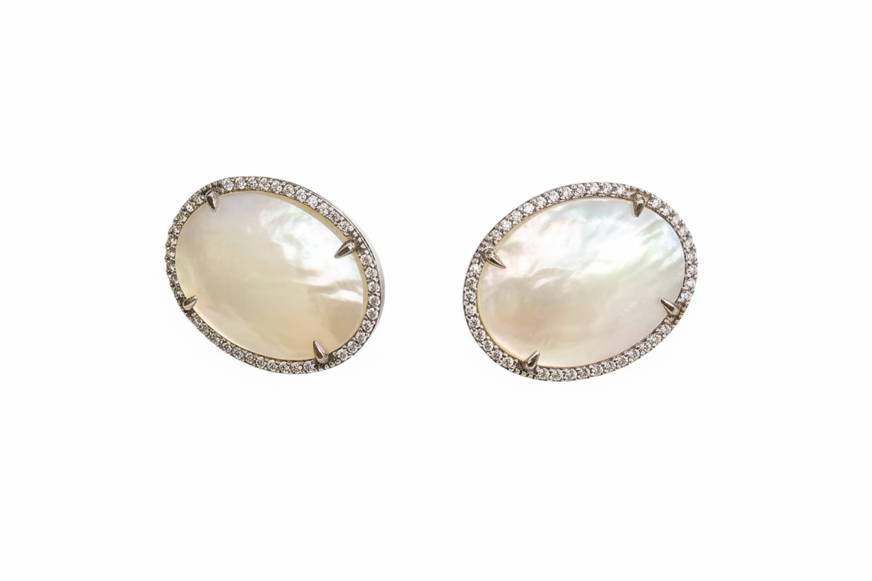 Amalia Aritos en Plata925 y Madre Perla con Zircones,