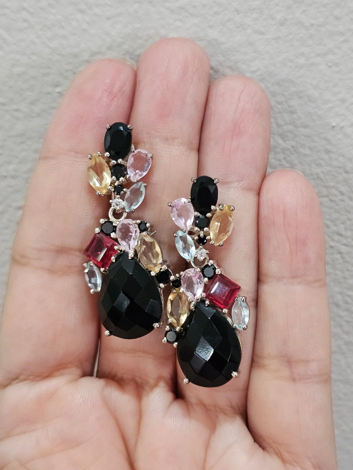 Aretes desmontables en plata925 con cristales, doble uso