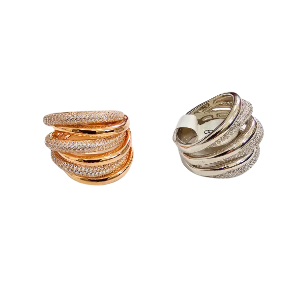 Estella Anillo de Plata 925 con Baño de Oro Maxi 6 Líneas entrelazadas