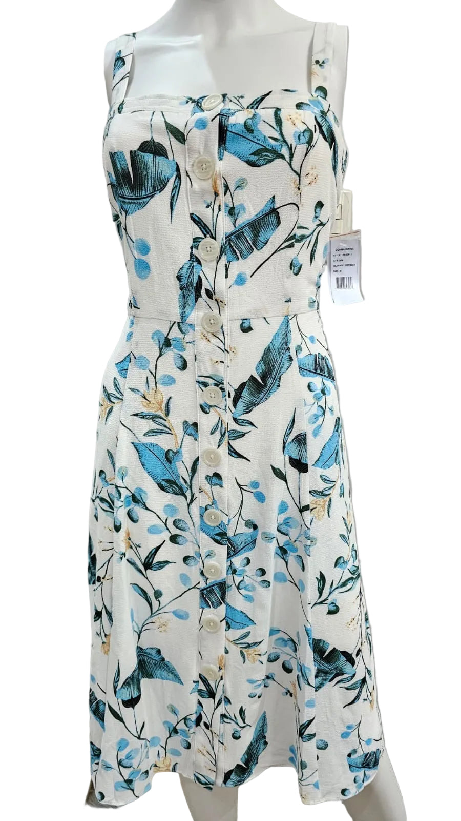 Donna Rico Vestido Floral, Celeste y Blanco, Talla 8