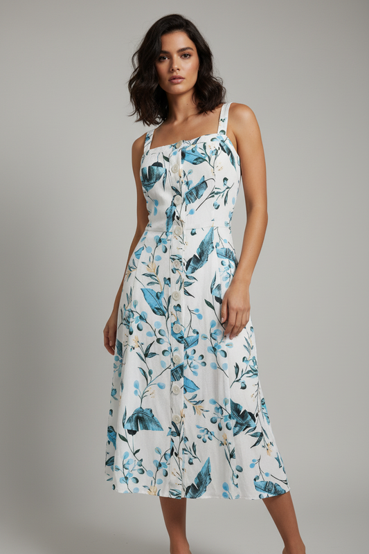 Donna Rico Vestido Floral, Celeste y Blanco, Talla 8