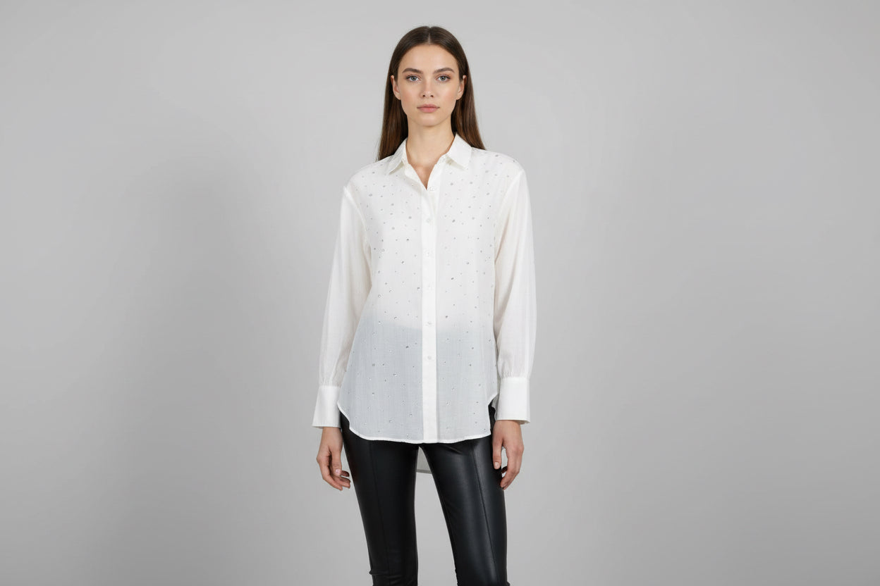 Bayley44 Blusa Elegante con Cristales Manga Larga, Talla Xs-S