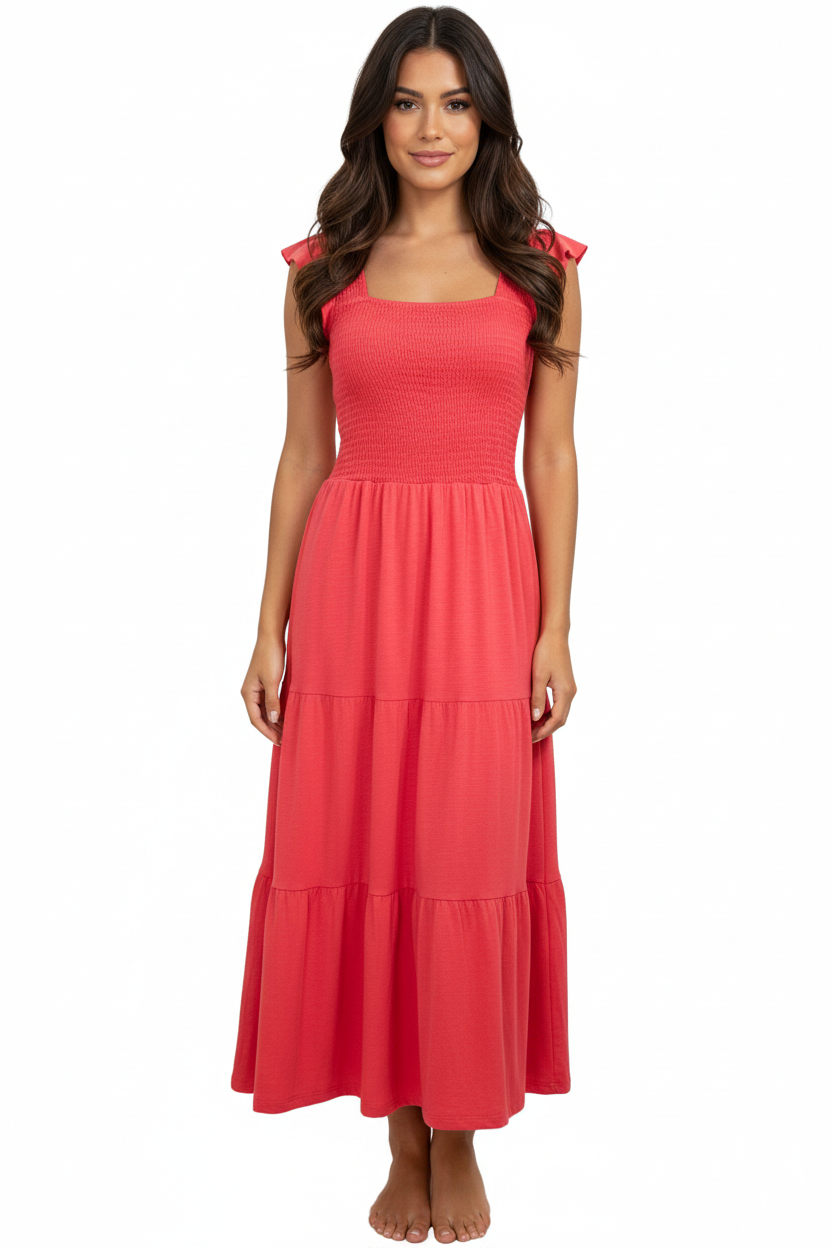 Lucky Brand Vestido Largo de Algodon Color Naranja, Talla L