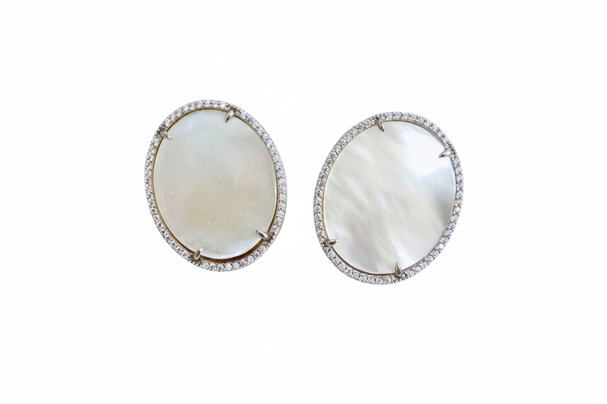 Amalia Aritos en Plata925 y Madre Perla con Zircones,