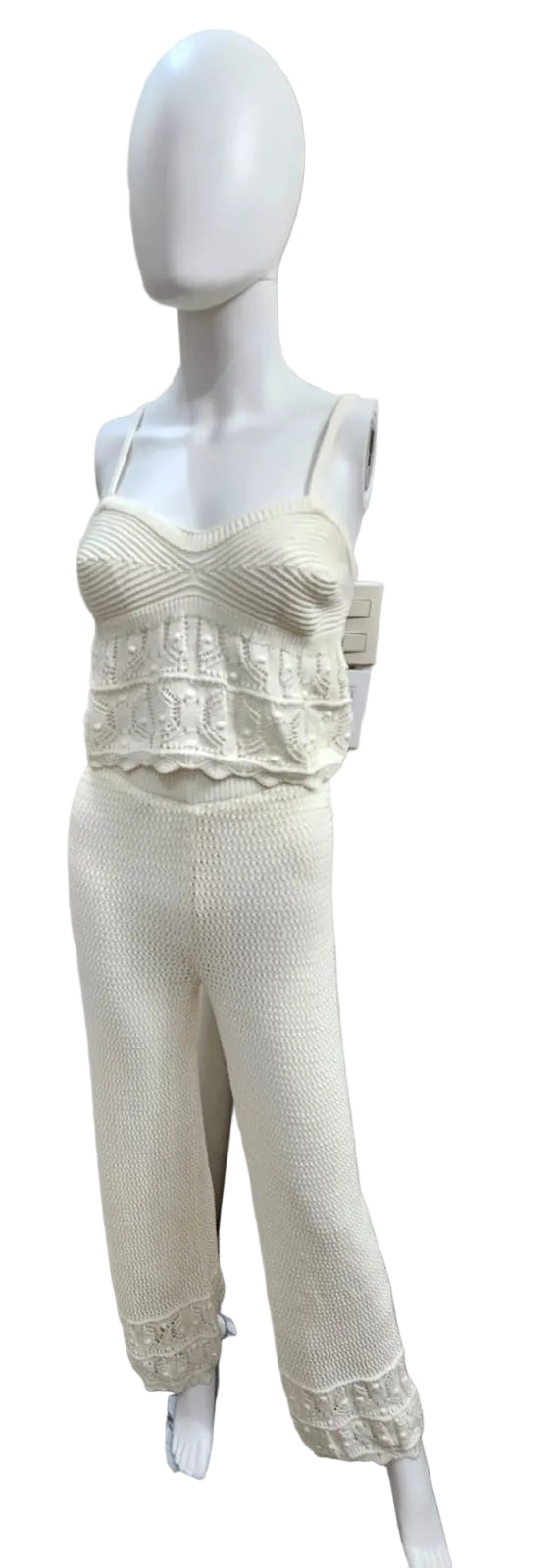 Pink Rose Set de Crochet Pantalon y Crop Top, Talla L