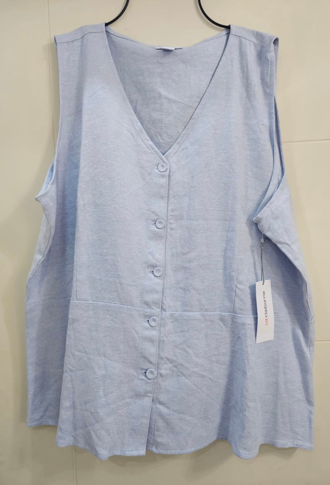 Liz Claiborne Blusa Color Celeste de Botones, Talla 2XL