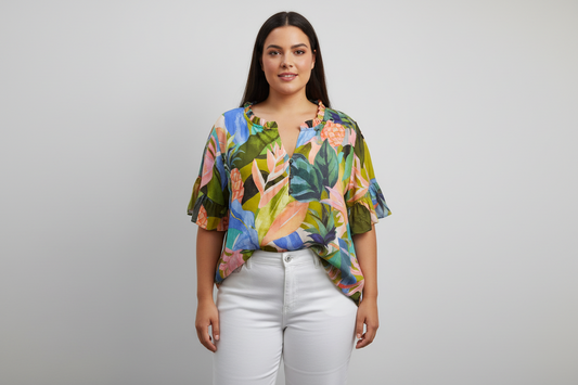 Cinthia Rowley, Blusa Estampada Colores Salmon, Talla 2X