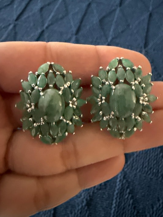 Aretes con Esmeraldas Naturales, en plata925 y broche de omega