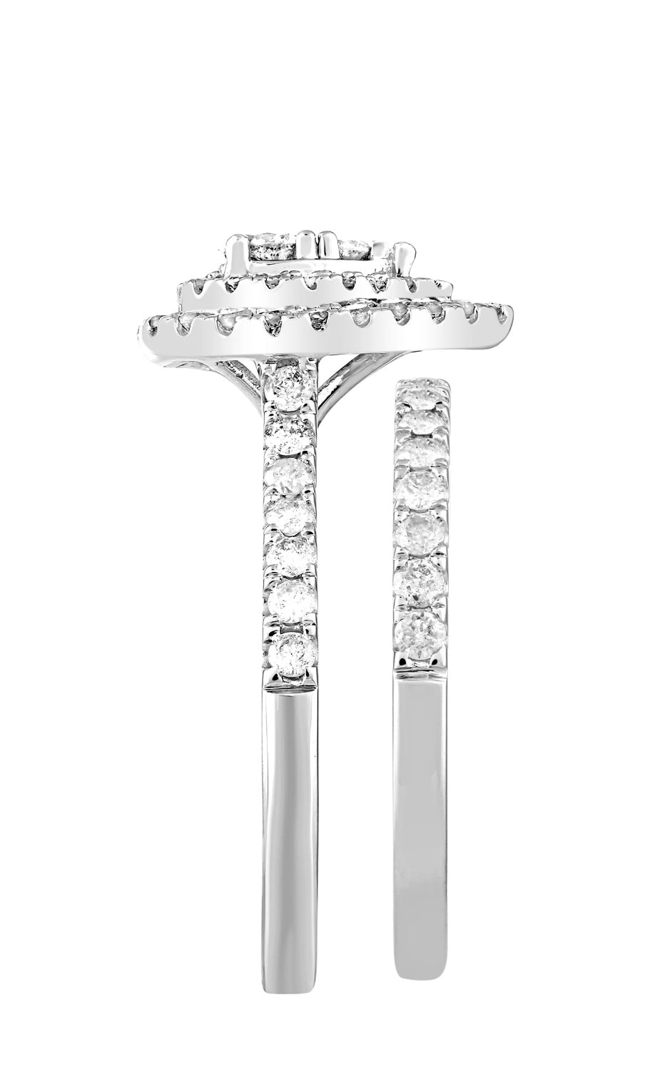 Juego de anillos de matrimonio en oro blanco de 10k y diamantes naturales TALLA 7