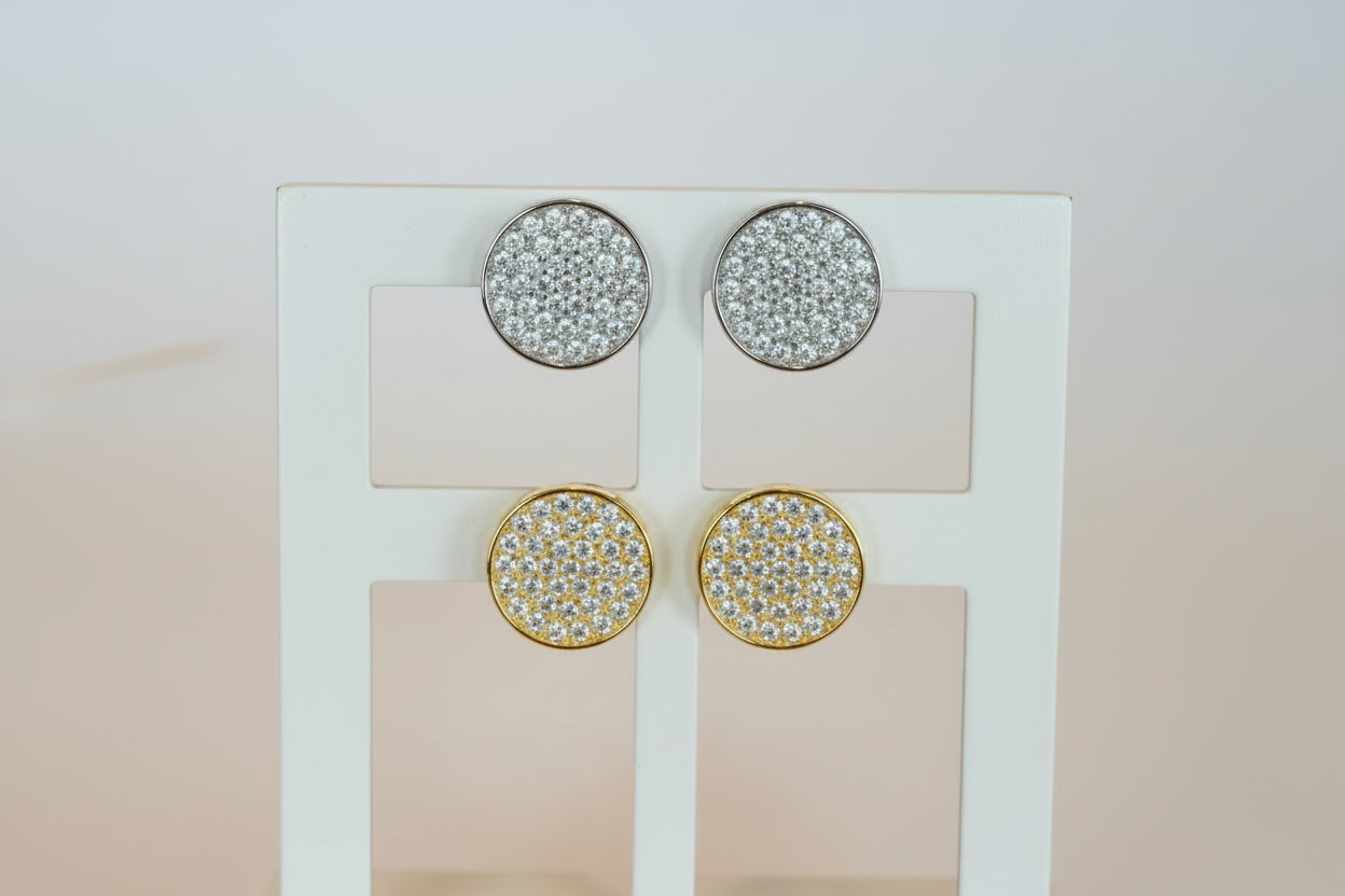 Aritos broche French, redondos, plata925 y zircones