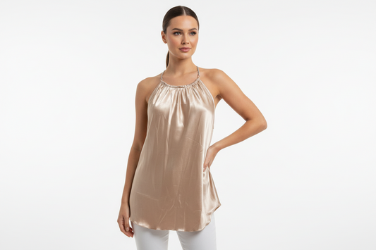 Nicole Miller Blusa sin mangas talla M, color champagne