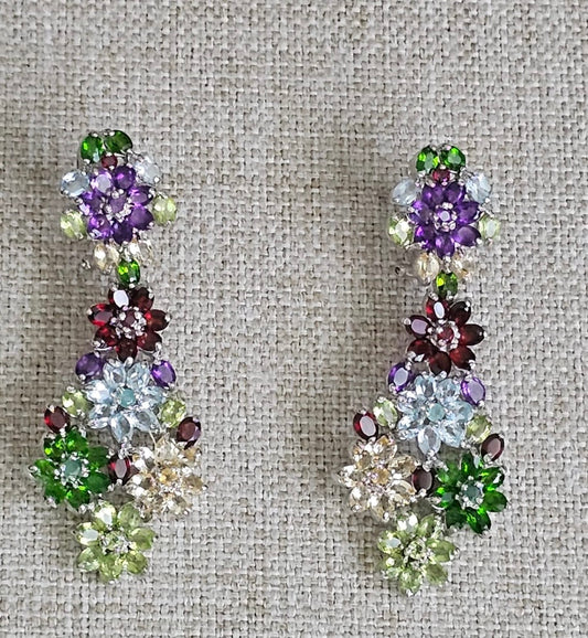 Aretes Largos en plata925 y piedras naturales: Garnet, Topacios, Peridot, Citrinas, Amatistas