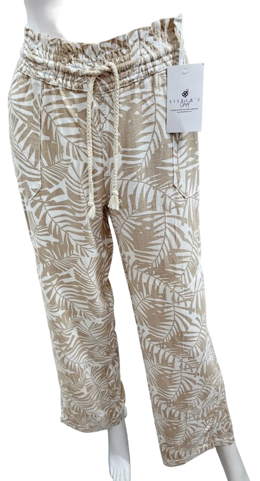 Cali 1850 Pantalon Estampado de Lino Colores Tierra, Talla L