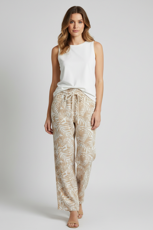 Cali 1850 Pantalon Estampado de Lino Colores Tierra, Talla L