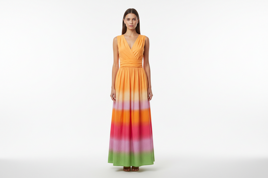 Taylor Vestido Largo Color Naranja ombre, Talla M