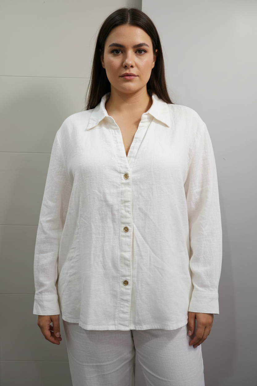 Michael Kors, Blusa de Lino Blanca, Talla XL