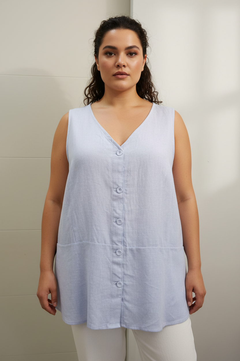Liz Claiborne Blusa Color Celeste de Botones, Talla 2XL