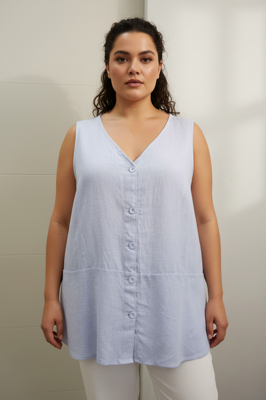 Liz Claiborne Blusa Color Celeste de Botones, Talla 2XL