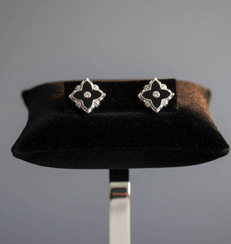 Aritos de trébol negros en plata925