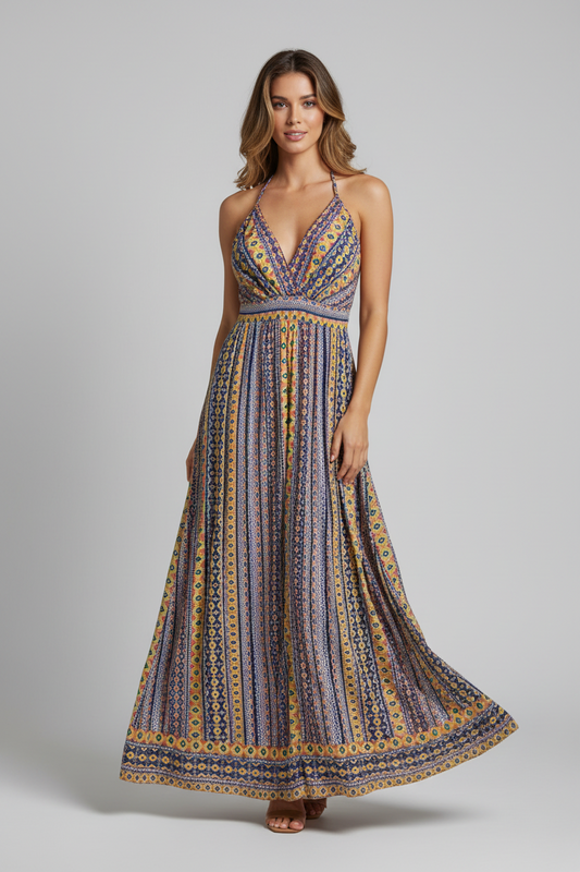 Angie Vestido Maxi Estampado V Neck, Talla S