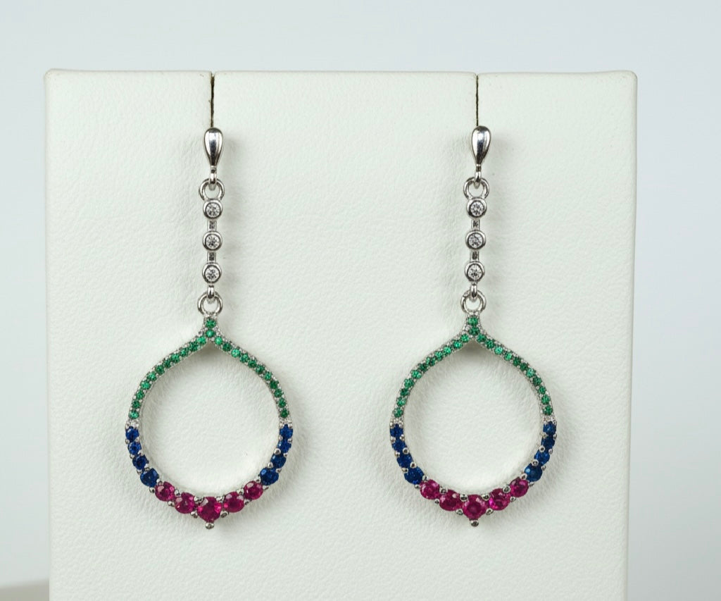 Aritos largos Zircones multicolor, plata925