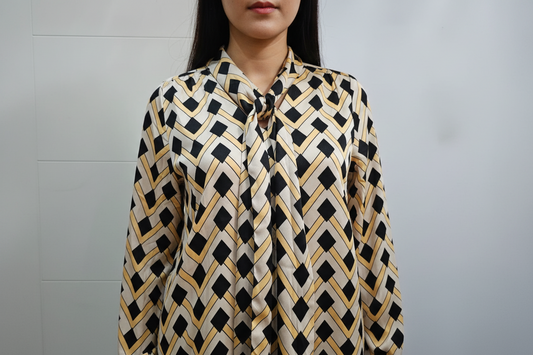 Elie Tahari Blusa Estampados Geometricos Tonos Tierra, Talla S