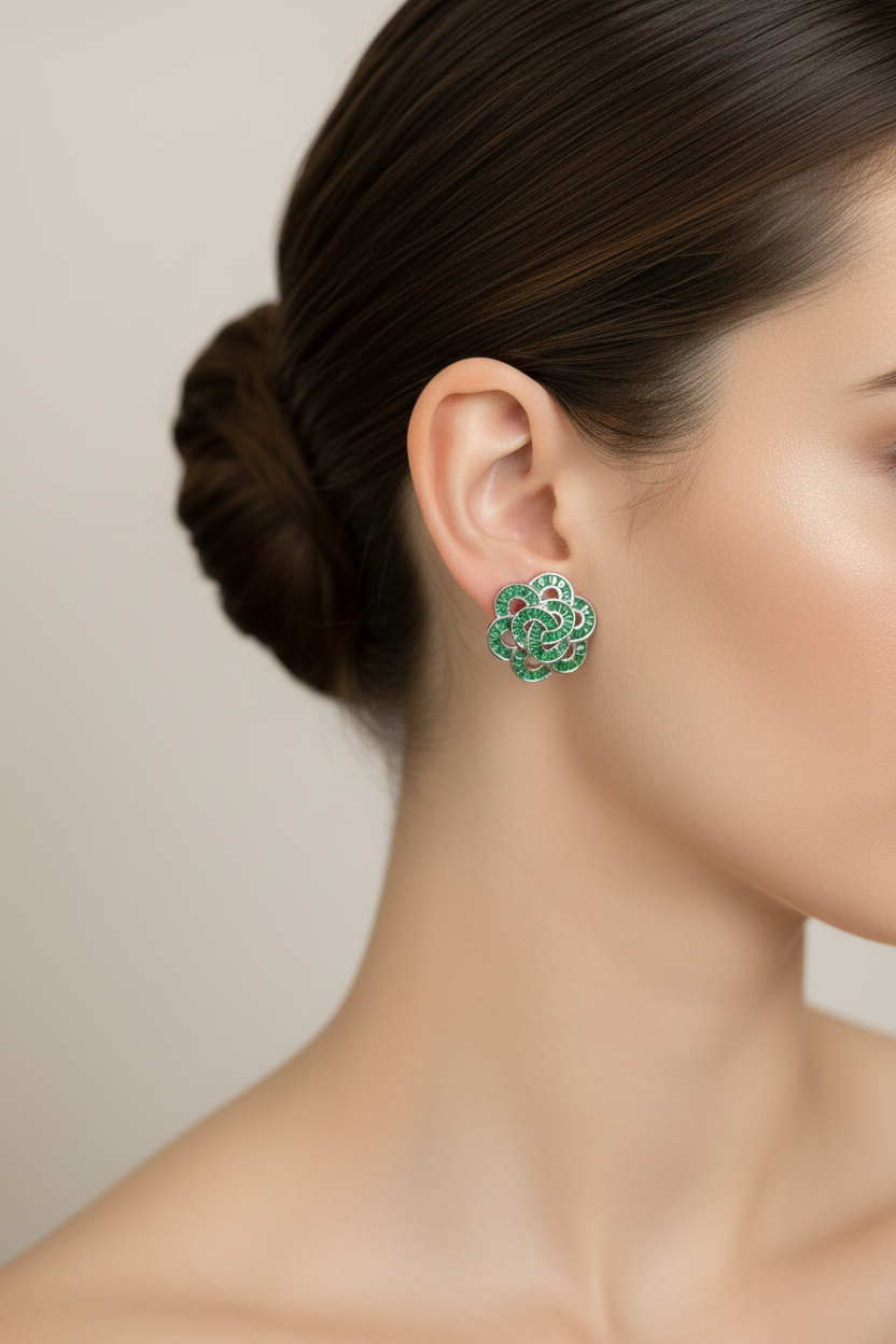 Aritos en forma de flor con Zircones verdes, plata925
