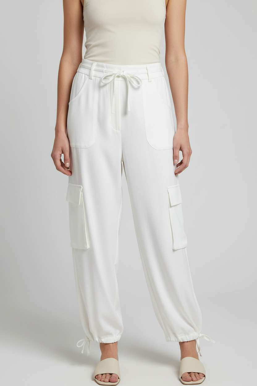 Sincerely Jules Pantalon Blanco de Tela Estilo Cargo, Talla M