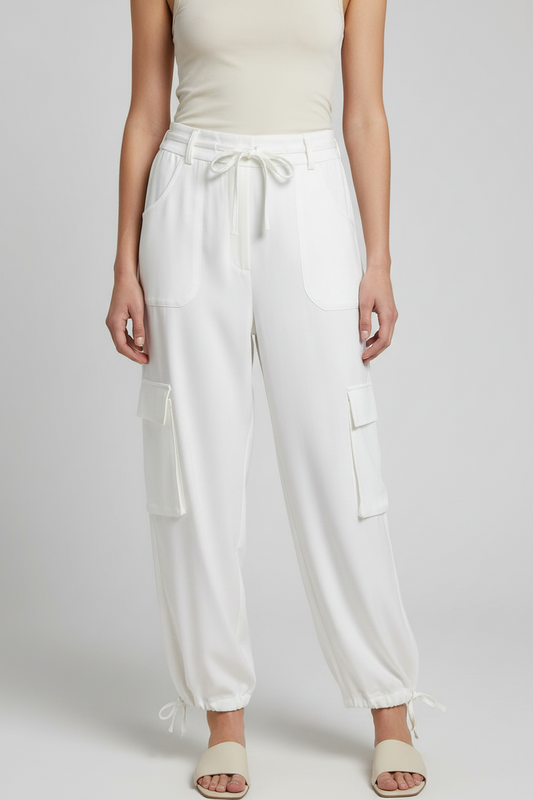 Sincerely Jules Pantalon Blanco de Tela Estilo Cargo, Talla M