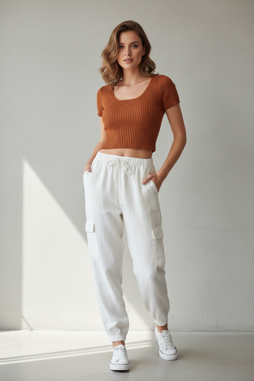 Nicolle Miller Pantalon Estilo Cargo de Lino, Talla M