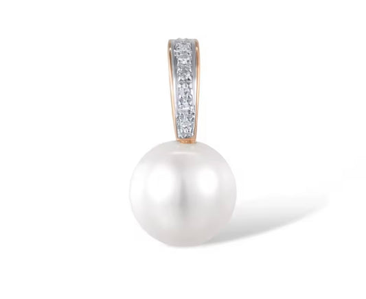 Dije en oro de 14k, Perla Natural de Río y Diamantes