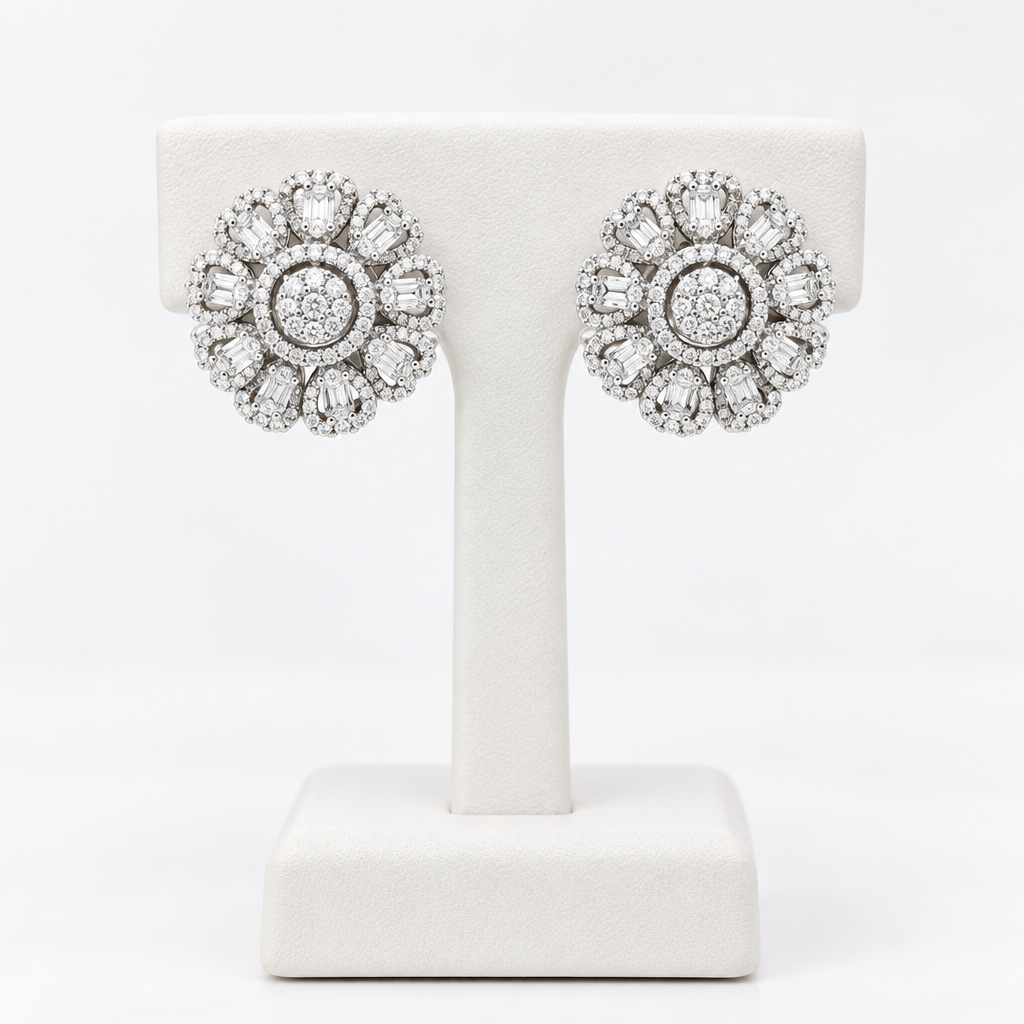 Camelia aritos en forma de flor, plata925 con zircones