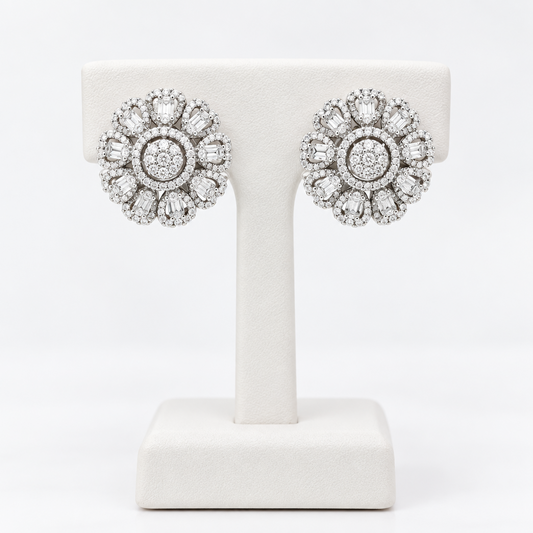 Camelia aritos en forma de flor, plata925 con zircones