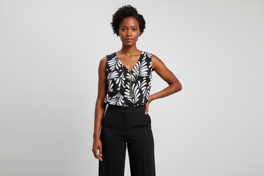 Ellen Tracy, Blusa estampada Negro y blanco con zipper enfrente talla S