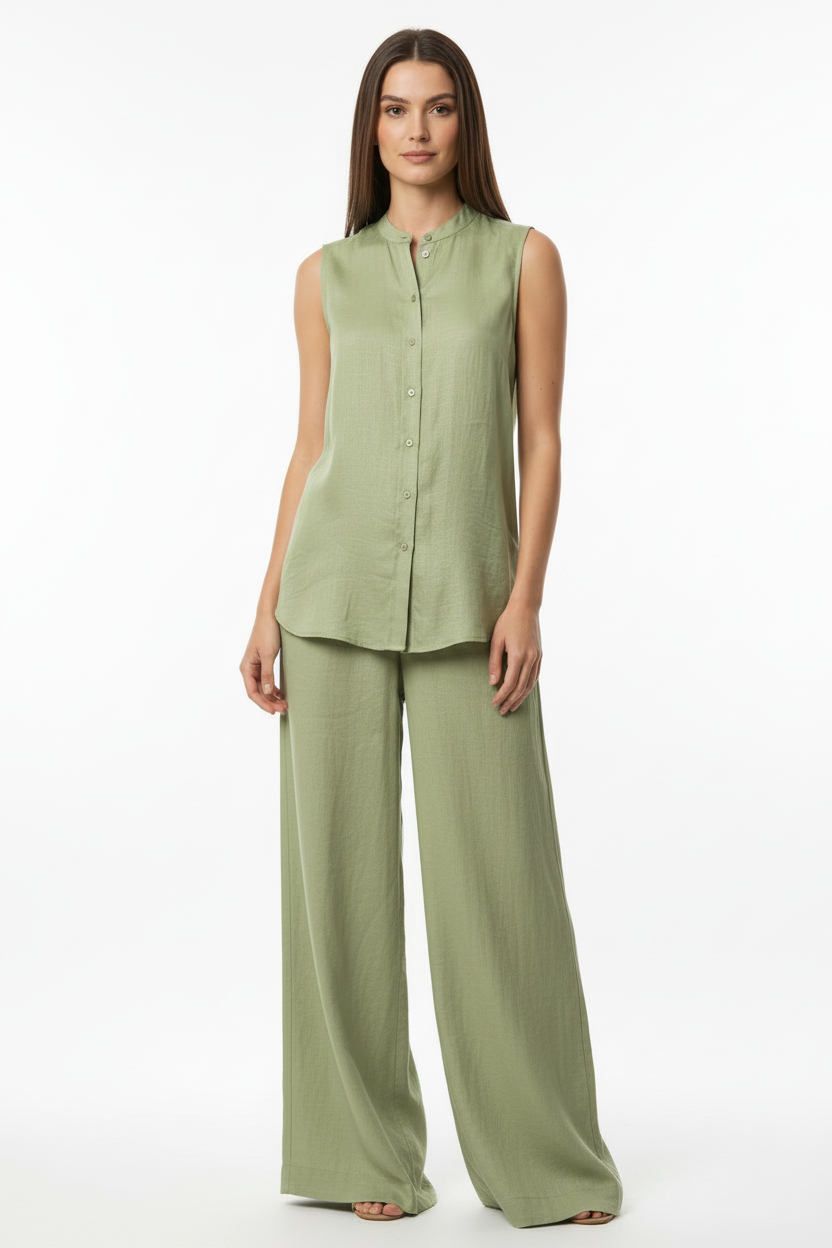 Joie Set Pantalon y Blusa En Seda Verde Olivo, Talla M