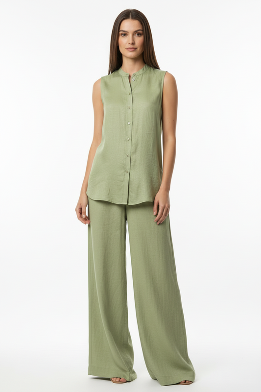 Joie Set Pantalon y Blusa En Seda Verde Olivo, Talla M
