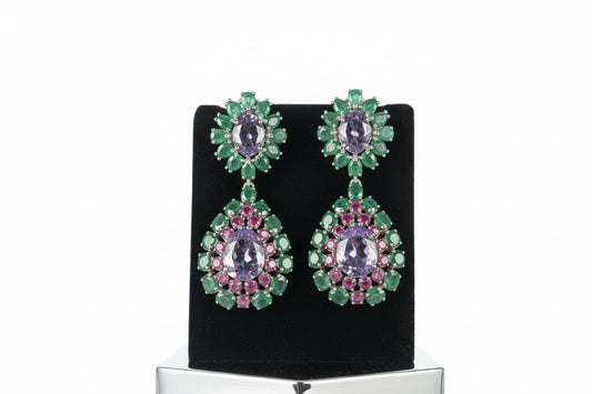 Aritos Largos Plata925, Esmeraldas, Rubies y Amatistas Naturales