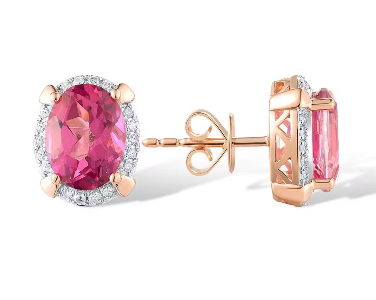 Set en Oro Amarillo de 14k, topacios rosados y diamantes