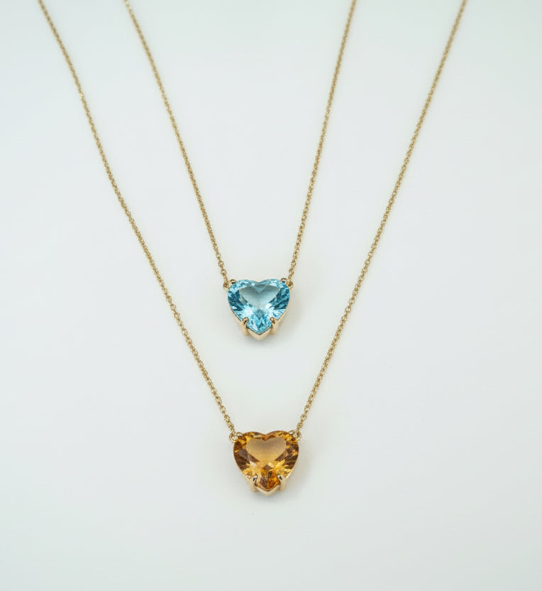 Cadena en oro de 14k, con citrina o topacio sky blue, largo de 40cm+5cm