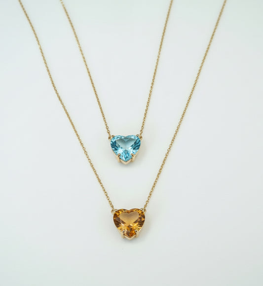 Cadena en oro de 14k, con citrina o topacio sky blue, largo de 40cm+5cm