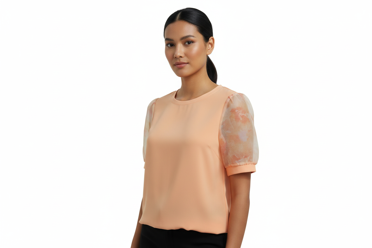 CeCe Blusa color Naranja con Mangas de Shiffon, Talla M