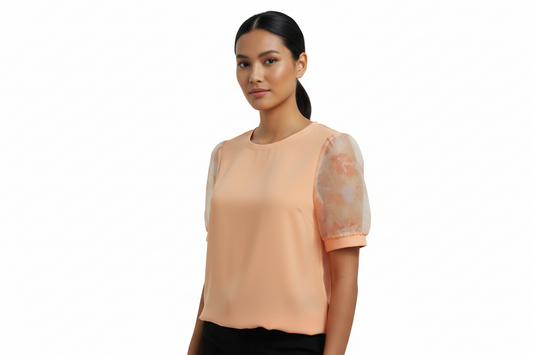 CeCe Blusa color Naranja con Mangas de Shiffon, Talla M