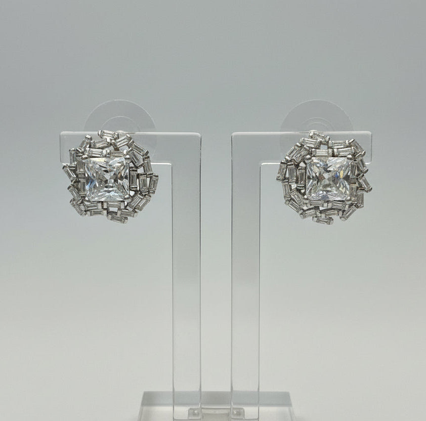 Aritos plata925 Zircones baguette