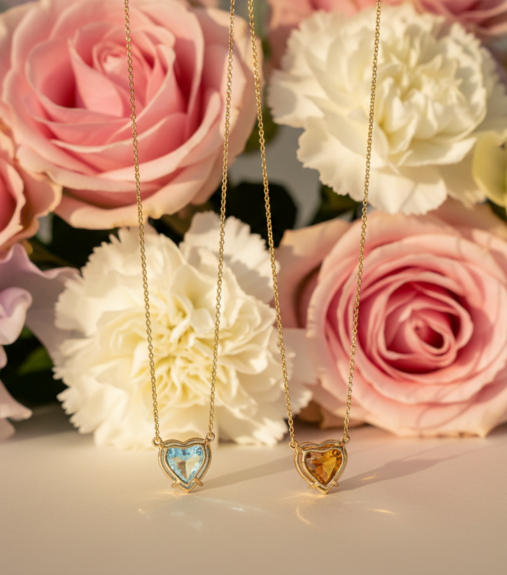 Cadena en oro de 14k, con citrina o topacio sky blue, largo de 40cm+5cm