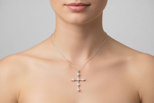 Cadena de Cruz con Perlas